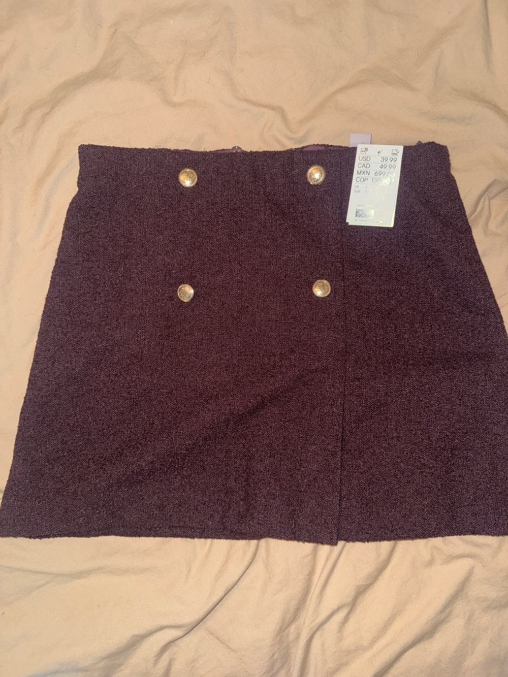 H&M Bouclé Double-Breasted Mini Skirt - Plum